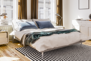 Airbnb Bedroom With Striped Rug 300X200